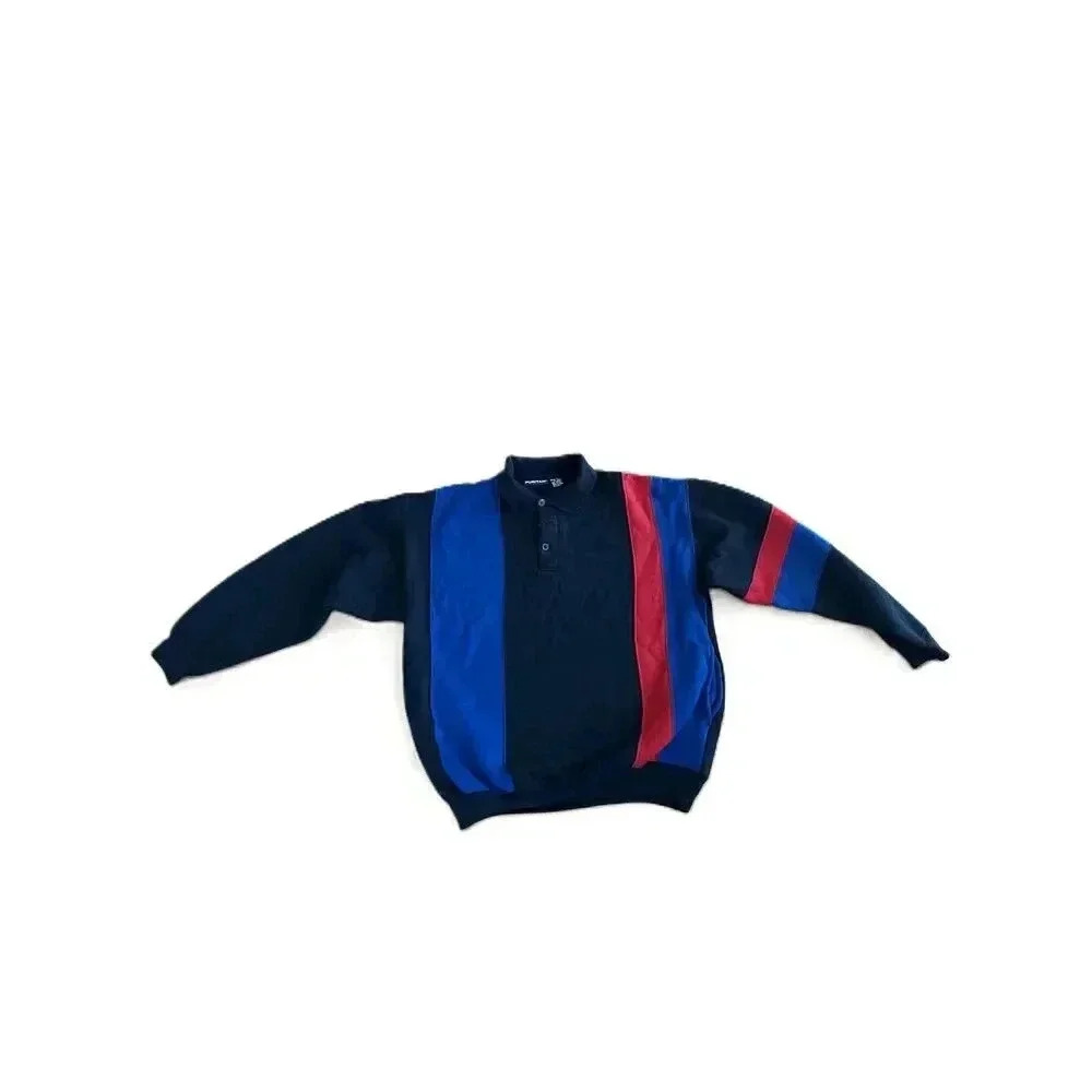 Puritan Mens Color Block Crew Neck Long Sleeve Sweatshirt Black Blue Red Size L